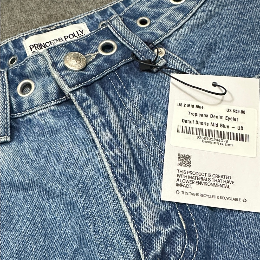 Princess‎ Polly Tropicana Denim Eyelet Detail Shorts Mid Blue NWT Size 2 - Picture 6 of 6